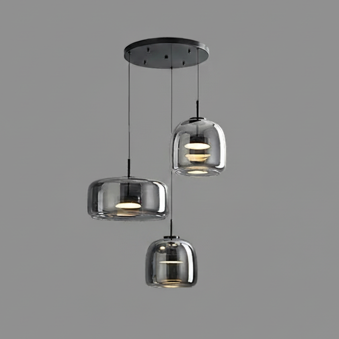 Glass Drop Ceiling Pendant Light with LED – Smoky Gray & Amber Finishes for Dining Room & Living Room | Thomler