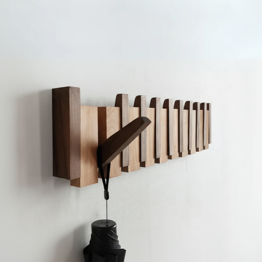 Musical Instrument Wall Mounted Coat Rack with Wooden Hooks for Entryway Storage Organizer 4 6 8 Pegs Hanging Rail Space Saving Design | Thomler