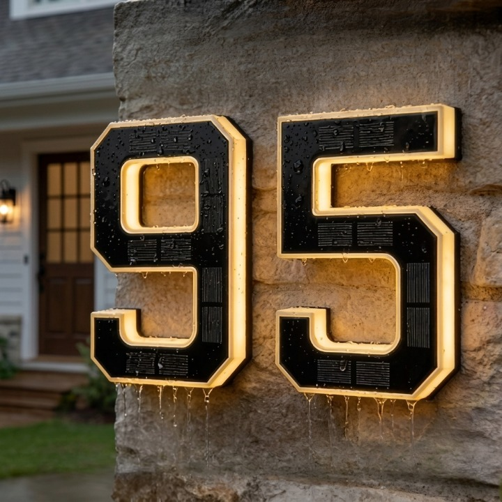 Solar House Number Sign with Auto-Illuminated LED for Night Visibility – Weather-Resistant Outdoor Address Plaque | Thomler