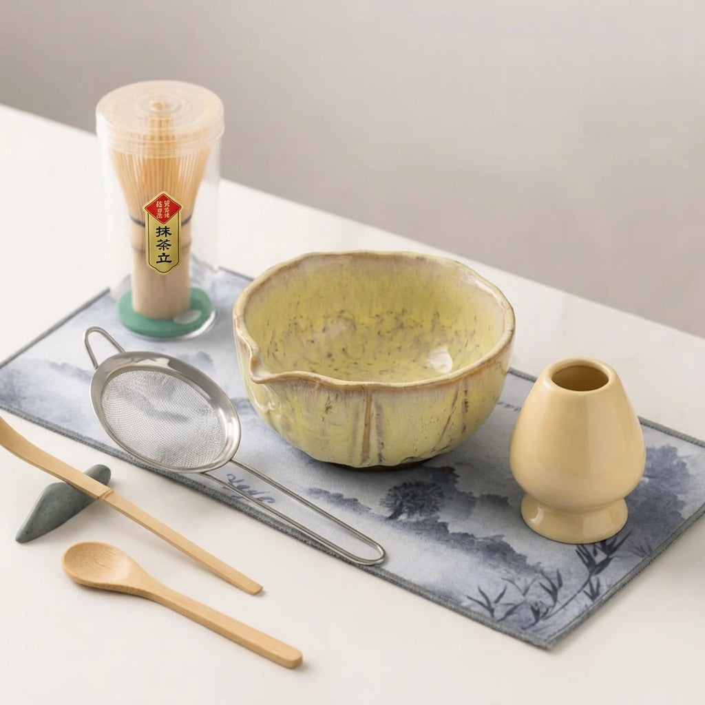 Complete Matcha Tea Ceremony Bowl Set with Bamboo Whisk & Accessories – Handcrafted Ceramic, 8-Piece Serving Kit for Traditional Japanese | Thomler