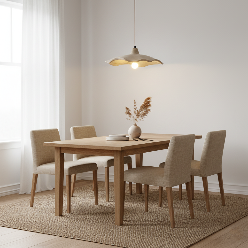 Pendant Light Cement 15.7 in Flower Shape Matte Dining Room Hanging Ceiling Lamp Wabi Sabi Japandi Minimalist Lighting Fixture | Thomler
