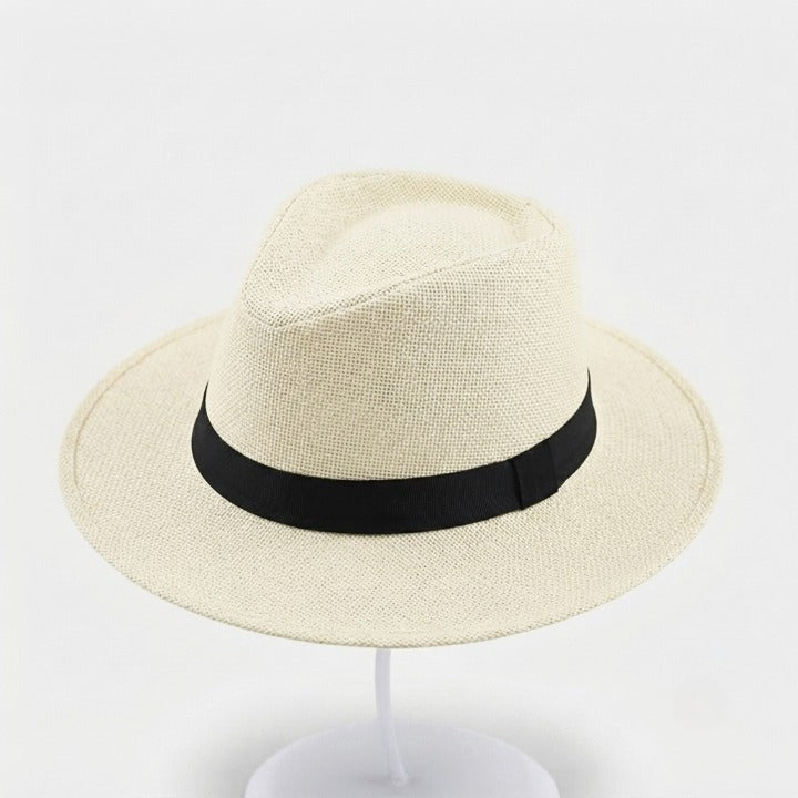 Woven Straw Fedora Hat with UPF Sun Protection Adjustable Fit Wide Brim Panama Style Summer Beach Travel Vacation Outdoor Resort Poolside | Thomler