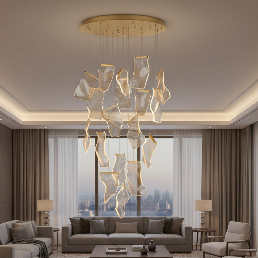 Cascading LED Ceiling Fixture Multi-Tier Adjustable Height Dimmable Metal Acrylic Modern for Dining Room Foyer Master Suite Hotel Lobby | Thomler
