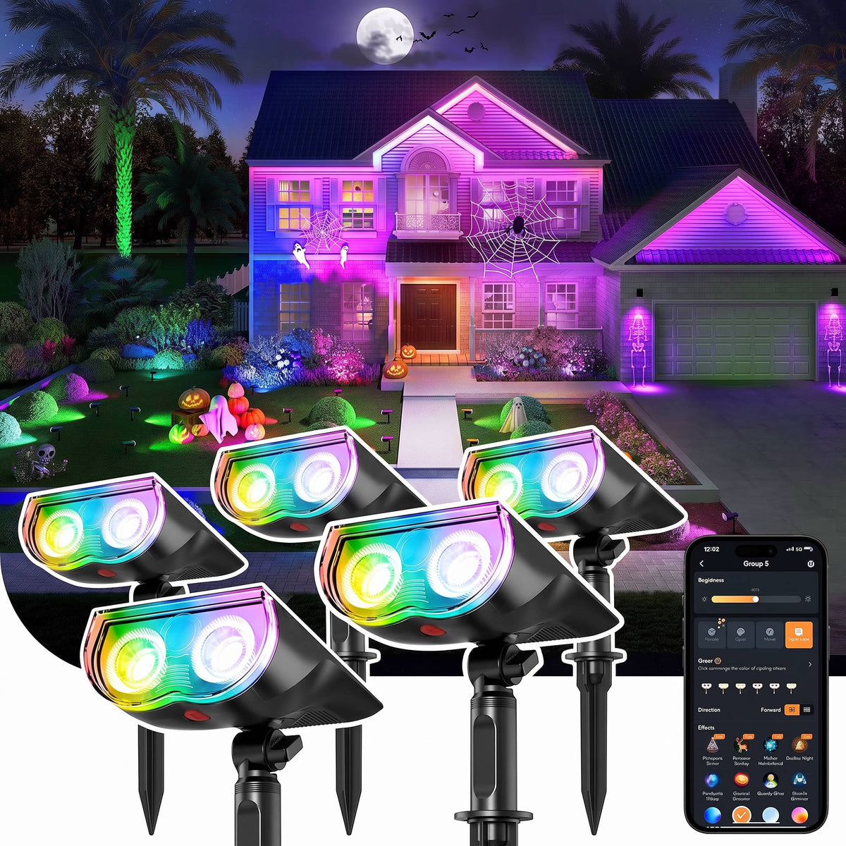 Outdoor Solar Spotlights with Color-Changing App Control for Yard & Pathway | Thomler