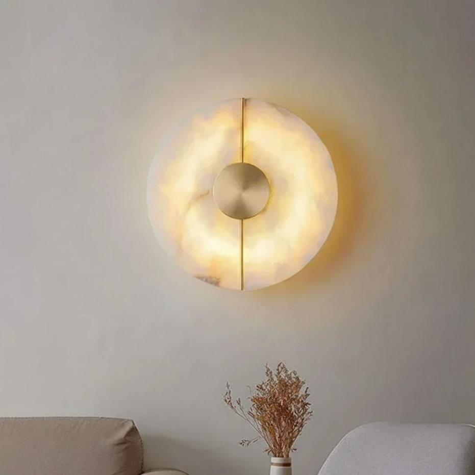 Circular Alabaster Stone Sconce with Built-In LED for Bedroom & Living Room | Thomler