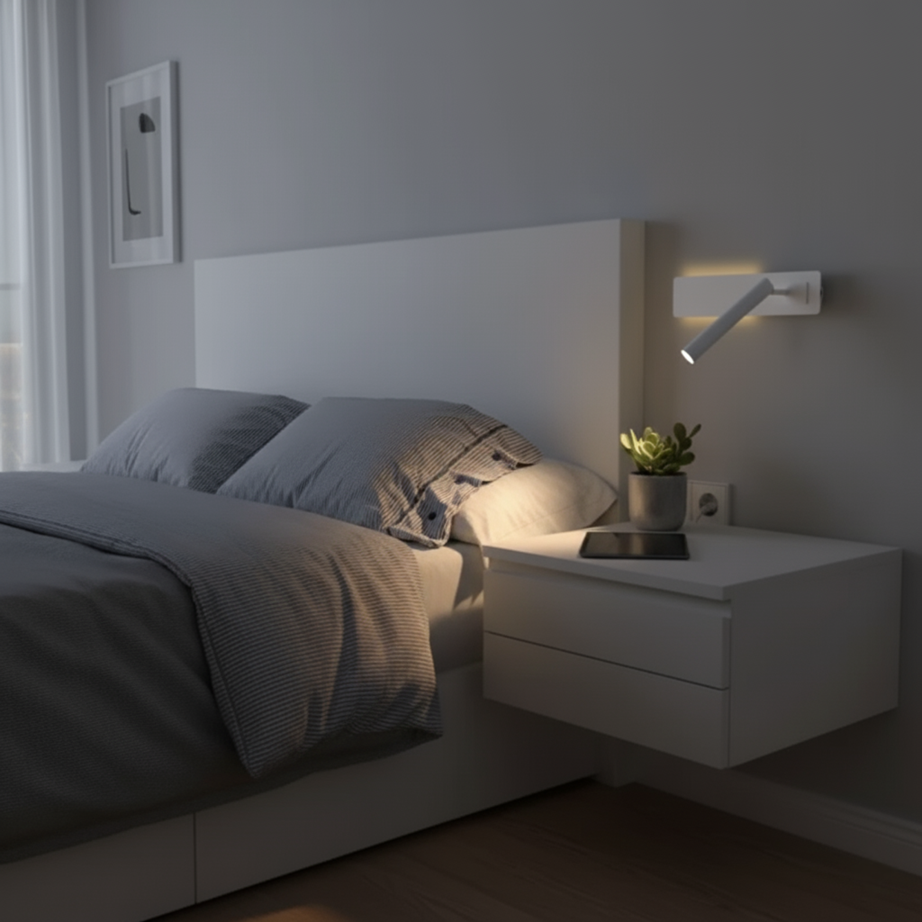 Adjustable LED Wall Reading Light with Rotatable Arm for Bedroom & Bedside | Modern Spotlight Sconce with Backlight, Matte Finish, Warm | Thomler