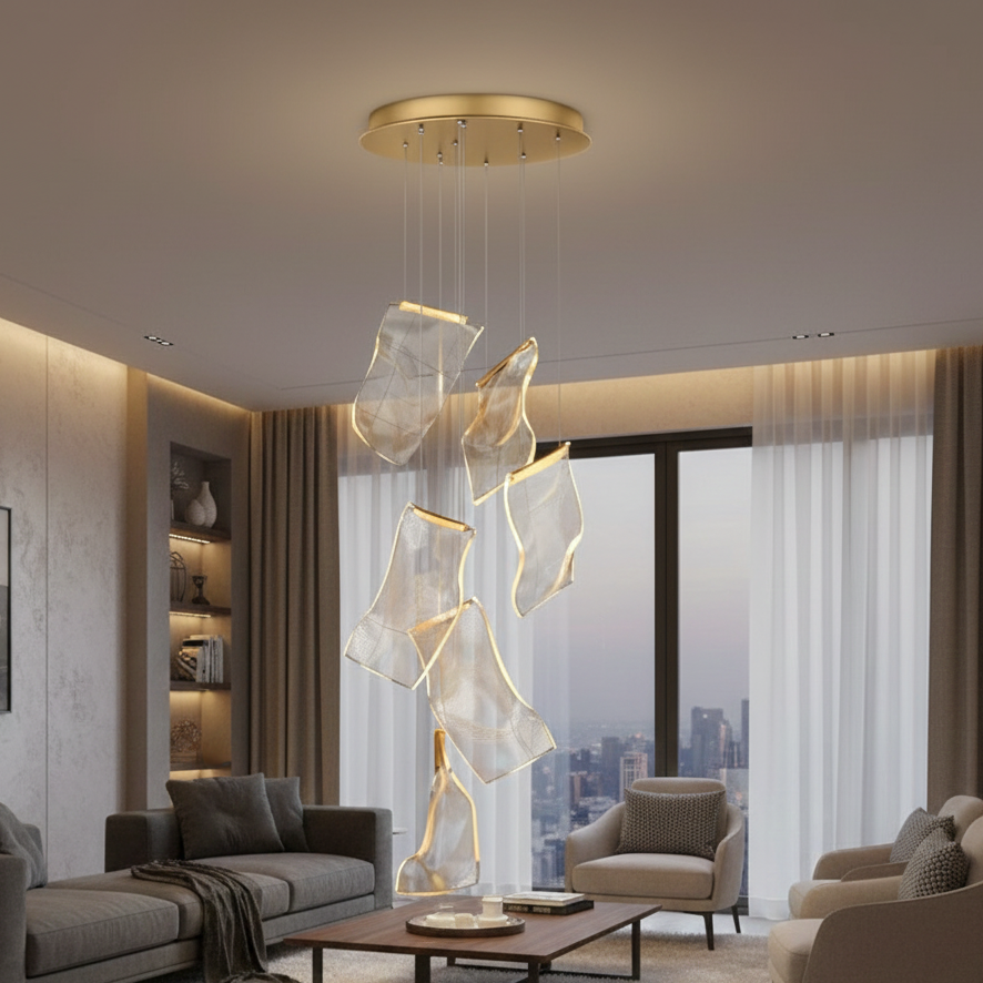 Cascading LED Ceiling Fixture Multi-Tier Adjustable Height Dimmable Metal Acrylic Modern for Dining Room Foyer Master Suite Hotel Lobby | Thomler