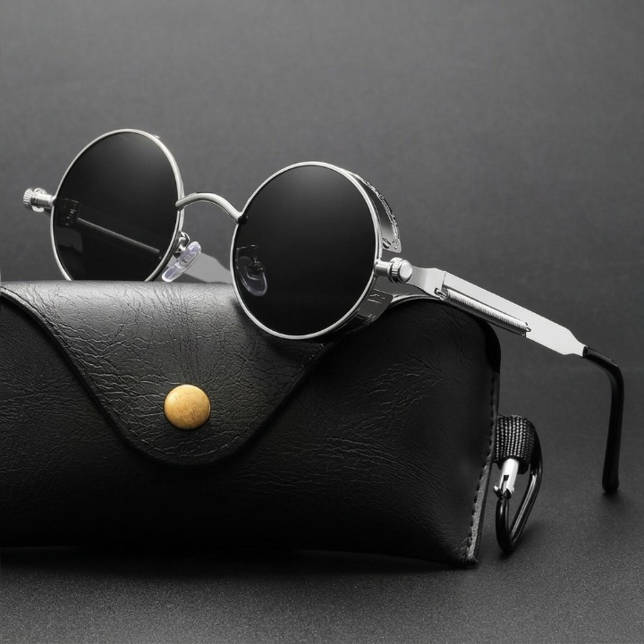 Steampunk Sonnenbrille Rund — UV400 Polarisiert, Retro Metallrahmen