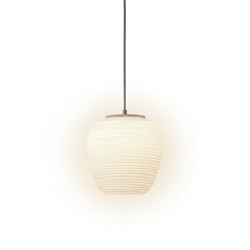 Opaline Pendant Light Ribbed Glass LED 13.4 in Adjustable Café Dining Room Hanging Lamp | Thomler
