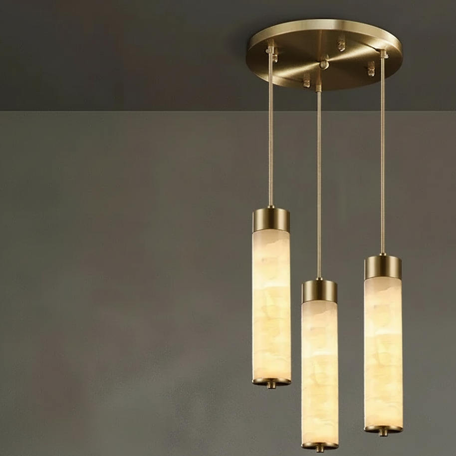 Stone Shade Hanging Fixture with Copper Accent – LED Pendant for Bedroom & Entryway | Thomler
