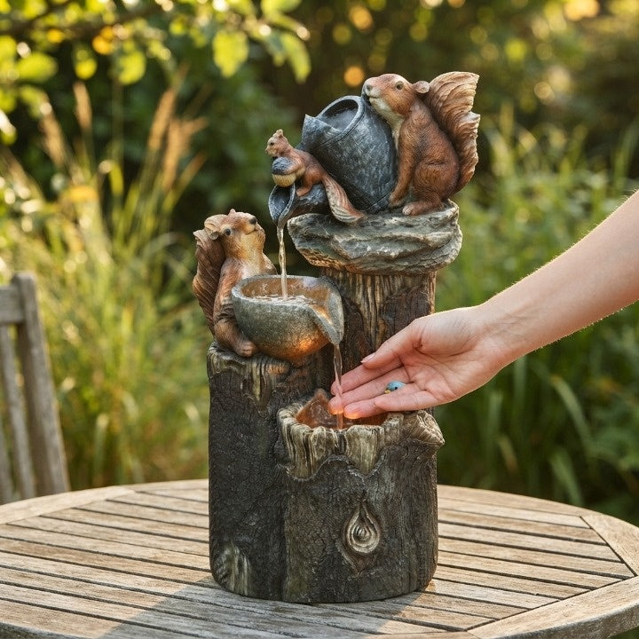 Solar Tabletop Water Fountain with Animal Figurine & LED Light for Patio Garden Deck Outdoor Decor Desktop Accent | Thomler