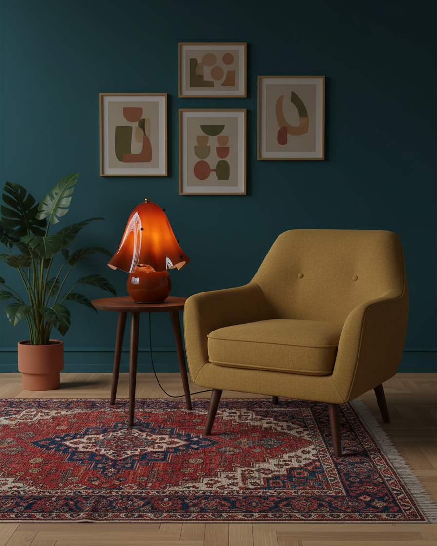 Table Lamp Hand-Blown Glass 12.6 in Indoor Living Room Decorative Accent Light | Thomler
