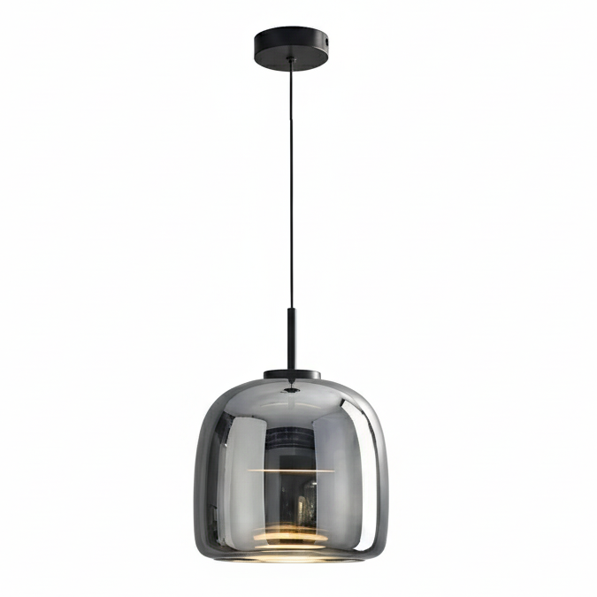 Glass Drop Ceiling Pendant Light with LED – Smoky Gray & Amber Finishes for Dining Room & Living Room | Thomler