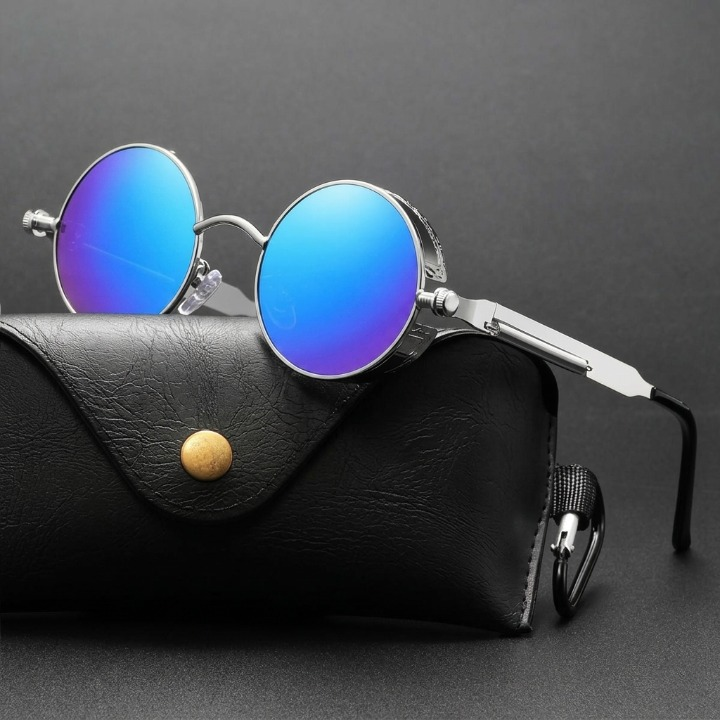 Steampunk Sonnenbrille Rund — UV400 Polarisiert, Retro Metallrahmen