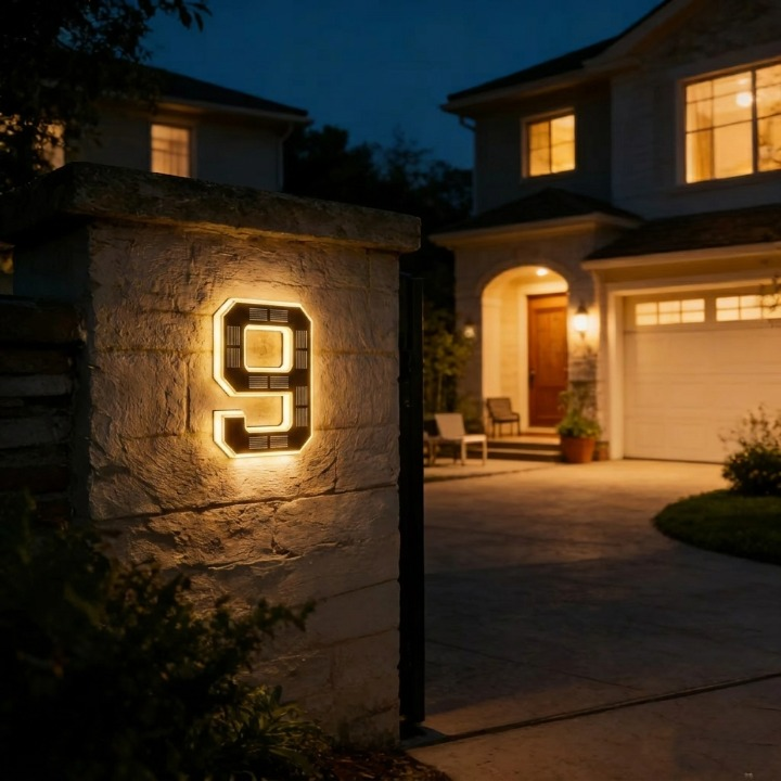 Solar House Number Sign with Auto-Illuminated LED for Night Visibility – Weather-Resistant Outdoor Address Plaque | Thomler