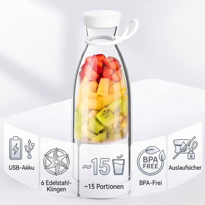 Portable Rechargeable Blender Bottle 13.5 fl oz USB Personal Smoothie Maker 6-Blade Stainless Steel BPA-Free for Travel Gym Office Shakes | Thomler