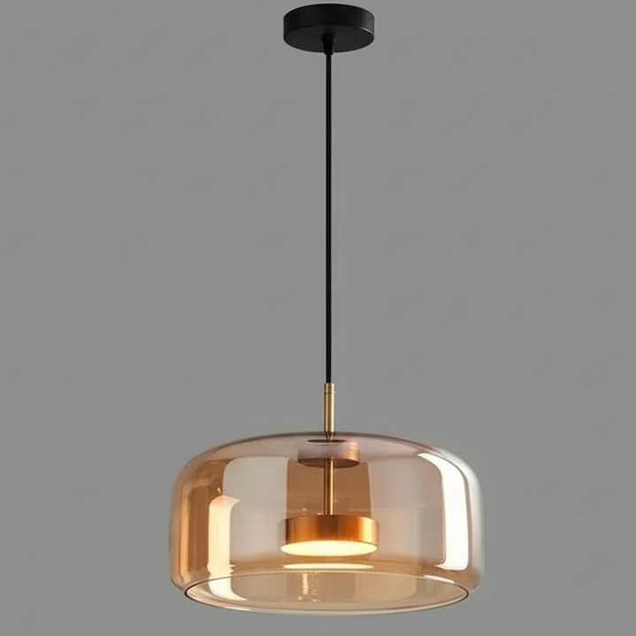 Glass Drop Ceiling Pendant Light with LED – Smoky Gray & Amber Finishes for Dining Room & Living Room | Thomler