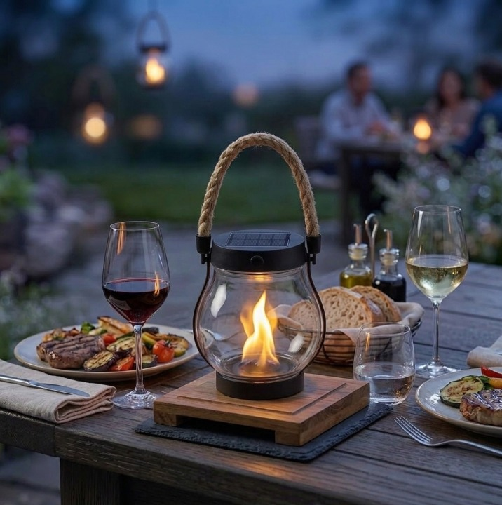 Solar Lantern ABS Plastic 12.0 cm Warm Flame Garden Path Patio Ambient Light USB C Rechargeable Outdoor Decorative Lighting | Thomler