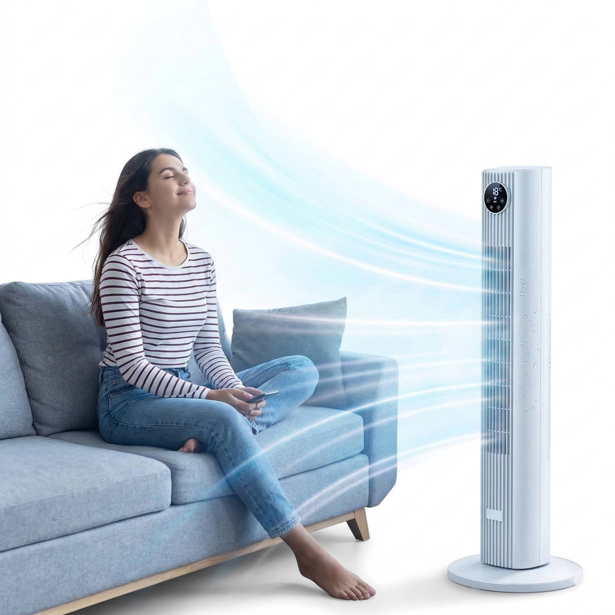 Tower Fan with Remote Control 4-Speed Oscillating Bladeless Air Circulator Quiet Sleep Mode 12-Hour Timer for Bedroom Living Room | Thomler