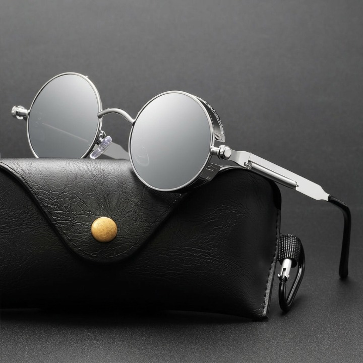 Steampunk Sonnenbrille Rund — UV400 Polarisiert, Retro Metallrahmen