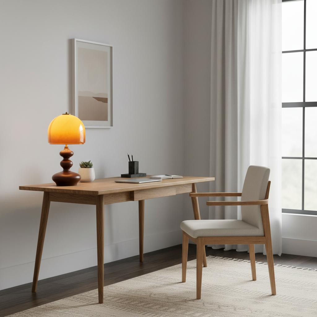 Table Lamp Wood 9.8 in Caramel Dome Indoor Lighting Modern Bedroom Living Room Decor | Thomler