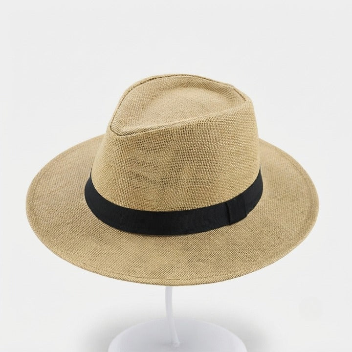 Woven Straw Fedora Hat with UPF Sun Protection Adjustable Fit Wide Brim Panama Style Summer Beach Travel Vacation Outdoor Resort Poolside | Thomler