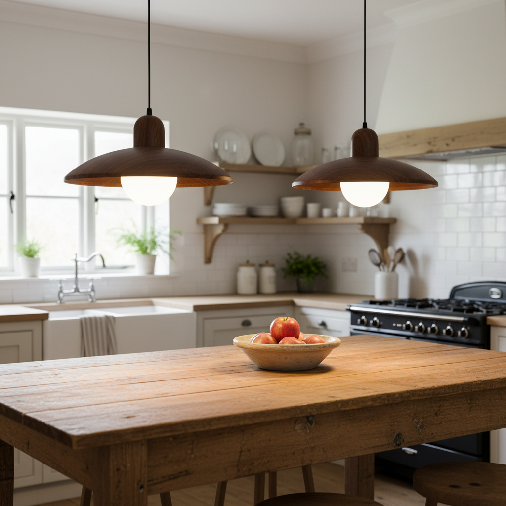 Pendant Light Wood Dome 11.8 in Walnut Dining Room Kitchen Island Hanging Ceiling Lamp Minimalist Japandi Style | Thomler