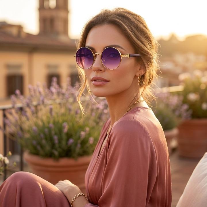 Round Vintage Sunglasses UV400 Protection Lightweight Metal Frame Gradient Lenses Retro Circle Shades for Women Men Festival Beach | Thomler