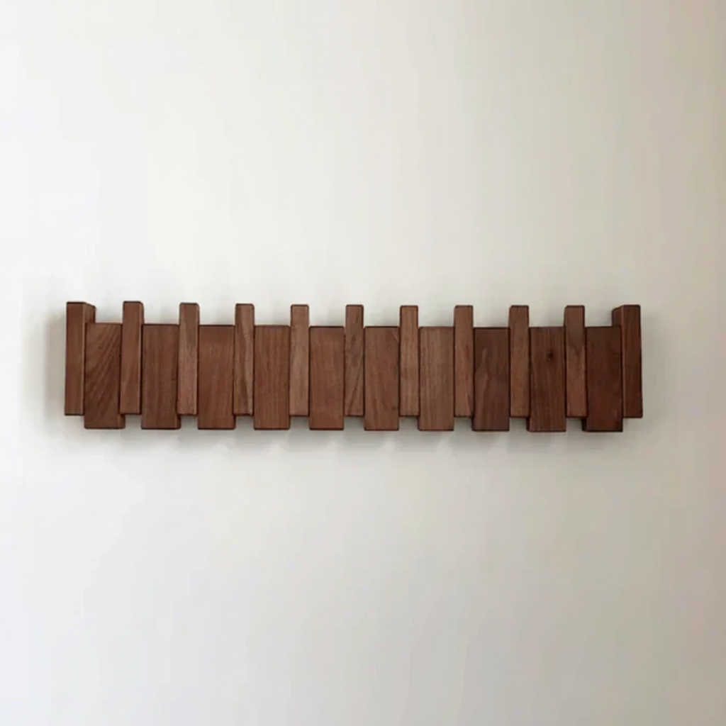 Musical Instrument Wall Mounted Coat Rack with Wooden Hooks for Entryway Storage Organizer 4 6 8 Pegs Hanging Rail Space Saving Design | Thomler