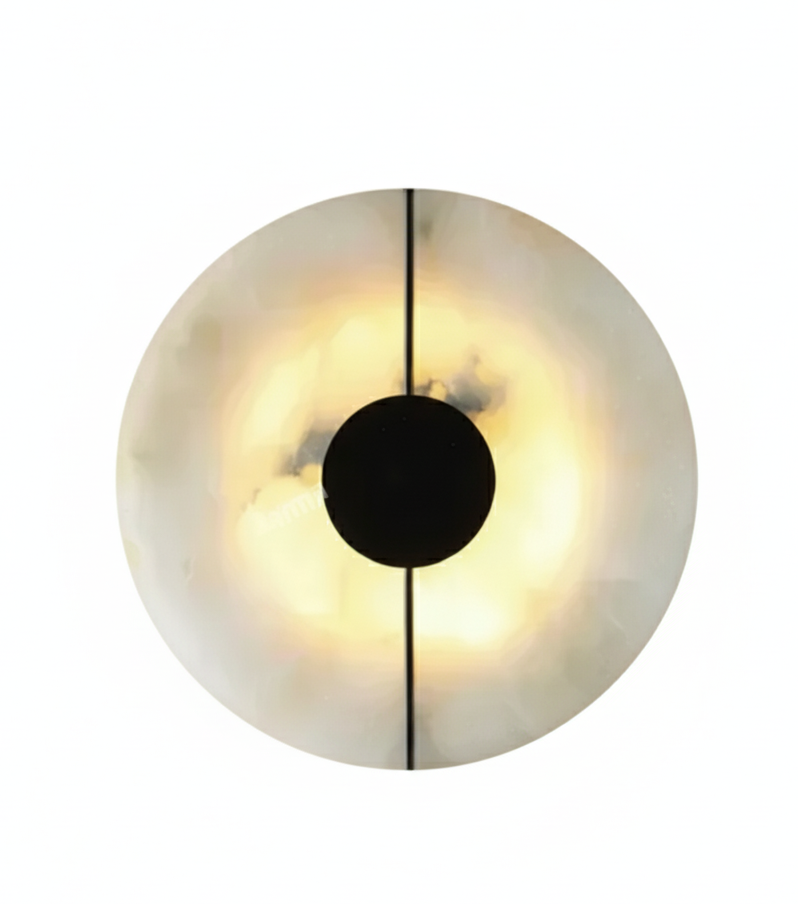 Circular Alabaster Stone Sconce with Built-In LED for Bedroom & Living Room | Thomler