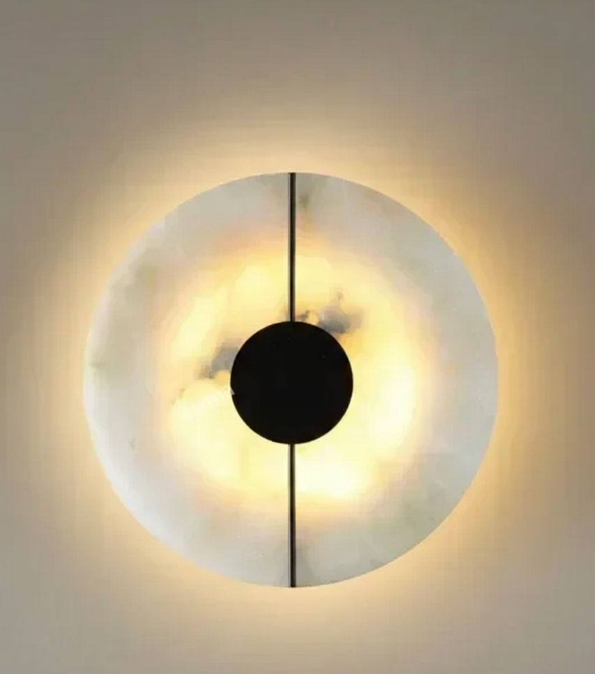 Circular Alabaster Stone Sconce with Built-In LED for Bedroom & Living Room | Thomler