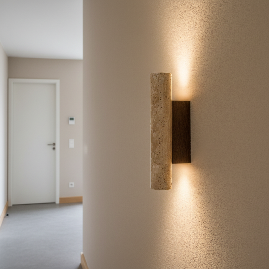 Wall Lamp Travertine Stone 12.6 in Up Down Bedroom Hallway Sconce Minimalist Natural Lighting Fixture | Thomler