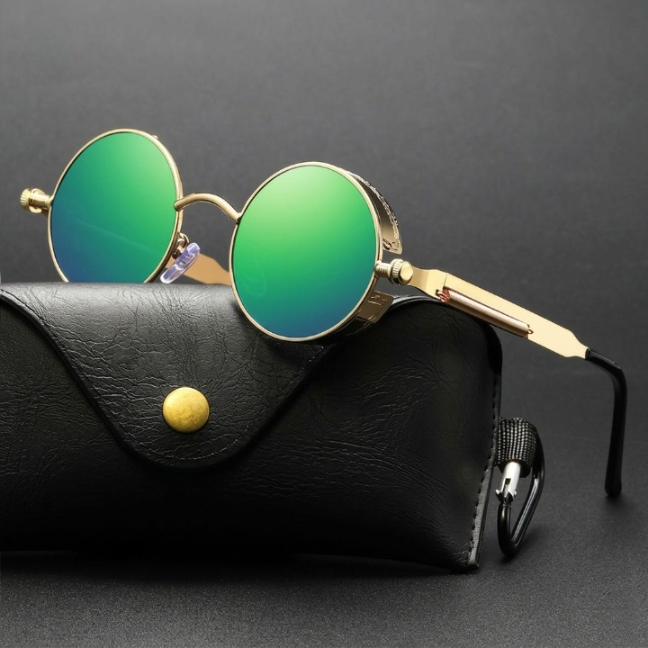 Steampunk Sonnenbrille Rund — UV400 Polarisiert, Retro Metallrahmen