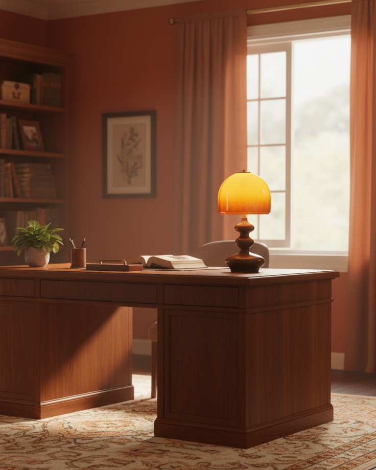 Table Lamp Wood 9.8 in Caramel Dome Indoor Lighting Modern Bedroom Living Room Decor | Thomler