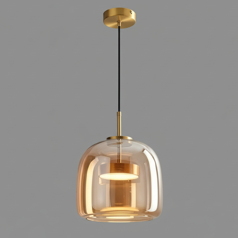 Glass Drop Ceiling Pendant Light with LED – Smoky Gray & Amber Finishes for Dining Room & Living Room | Thomler