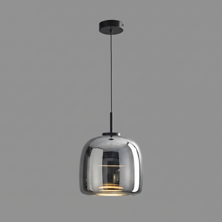 Glass Drop Ceiling Pendant Light with LED – Smoky Gray & Amber Finishes for Dining Room & Living Room | Thomler