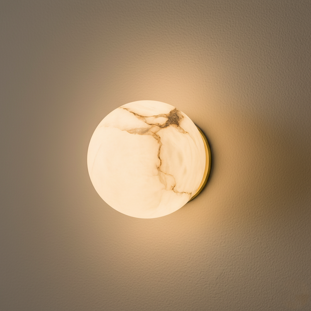 Wall Lamp Alabaster Globe 4.7 in White Bedroom Hallway Ambient Lighting Minimalist Japandi Accent Fixture | Thomler