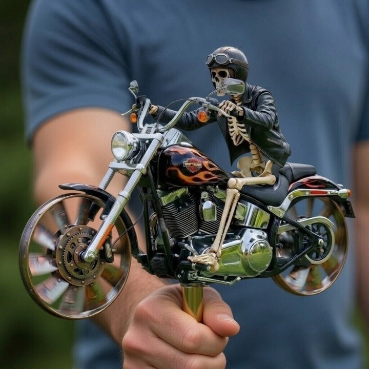 Skeleton Biker Wind Spinner Garden Stake Metal Chopper Motorcycle Lawn Ornament Outdoor Yard Art Halloween Decoration Spinning Wheels for | Thomler