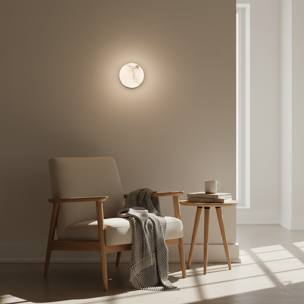 Wall Lamp Alabaster Globe 4.7 in White Bedroom Hallway Ambient Lighting Minimalist Japandi Accent Fixture | Thomler