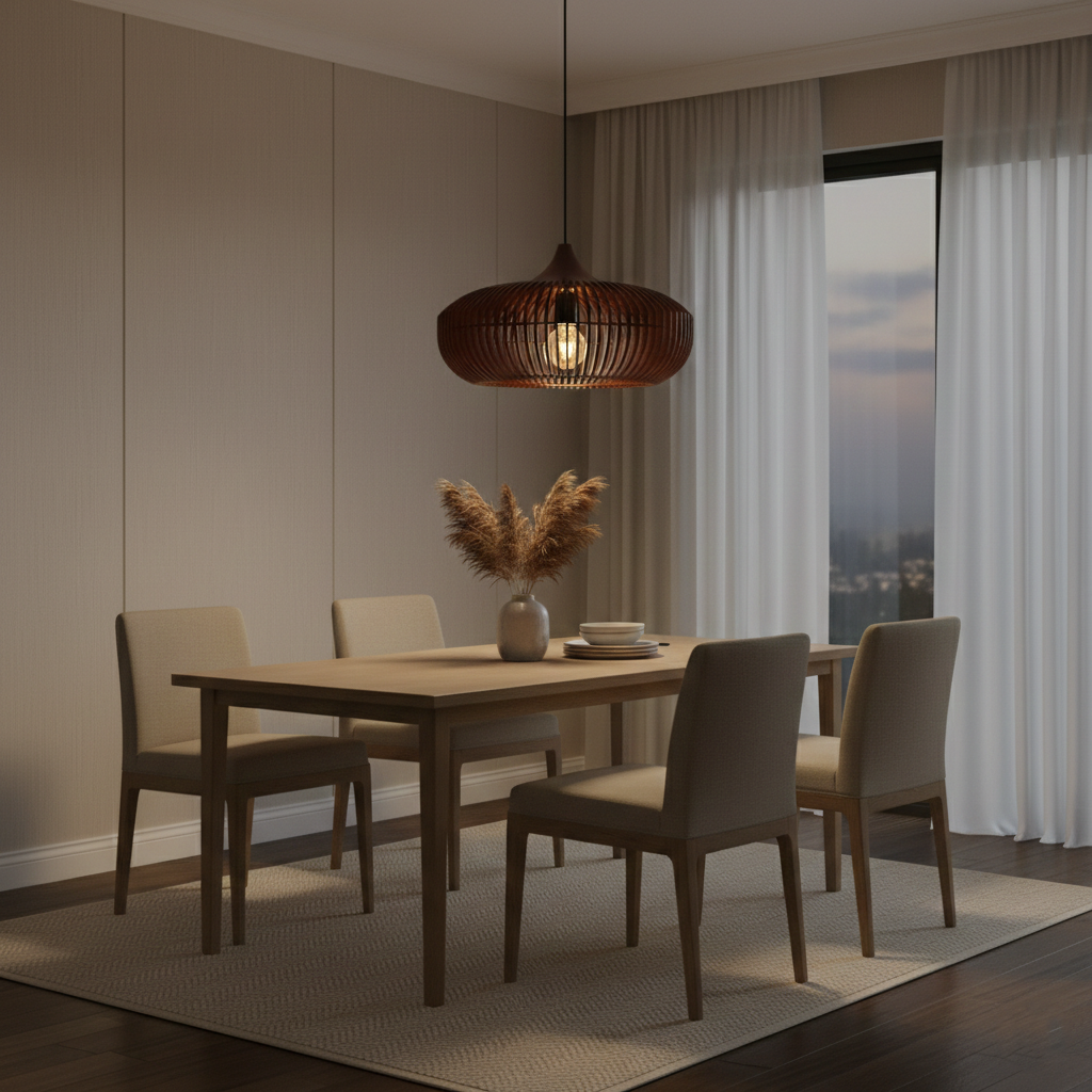 Pendant Light Wood 16.9 in Japandi Natural Dining Room Kitchen Island Hanging Ceiling Lamp Minimalist Scandinavian Modern | Thomler