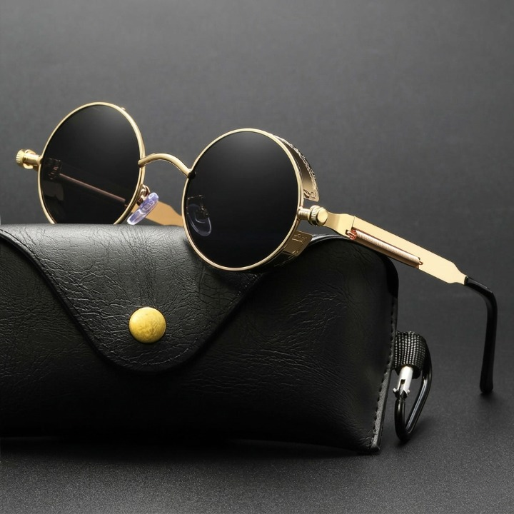 Steampunk Sonnenbrille Rund — UV400 Polarisiert, Retro Metallrahmen