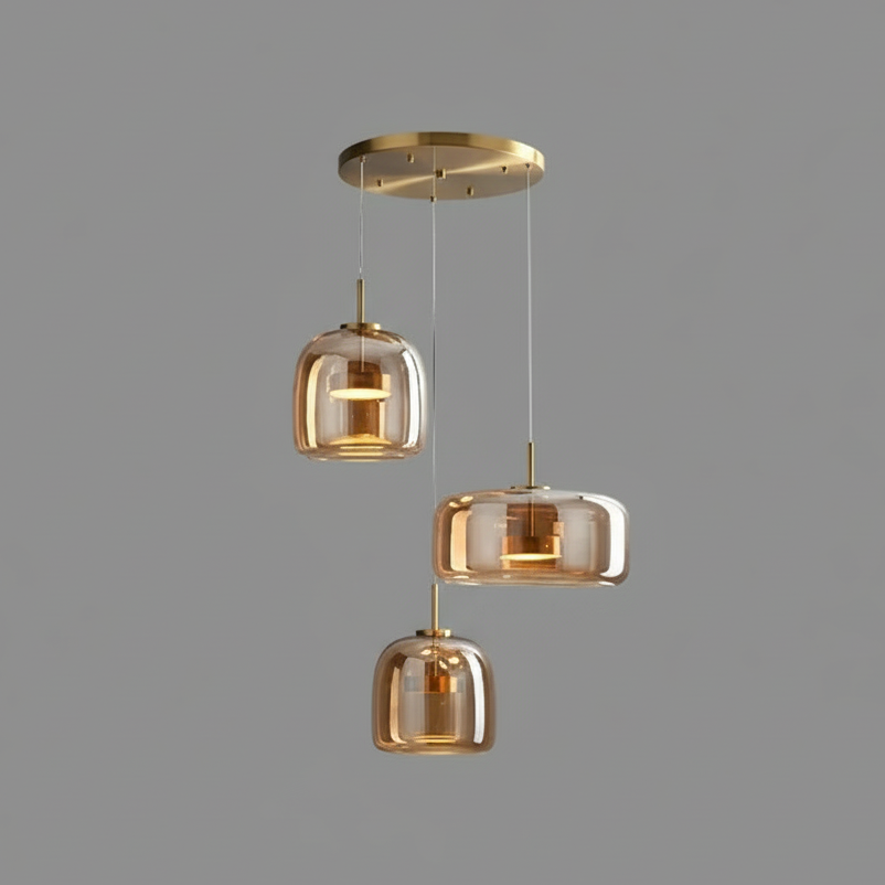Glass Drop Ceiling Pendant Light with LED – Smoky Gray & Amber Finishes for Dining Room & Living Room | Thomler