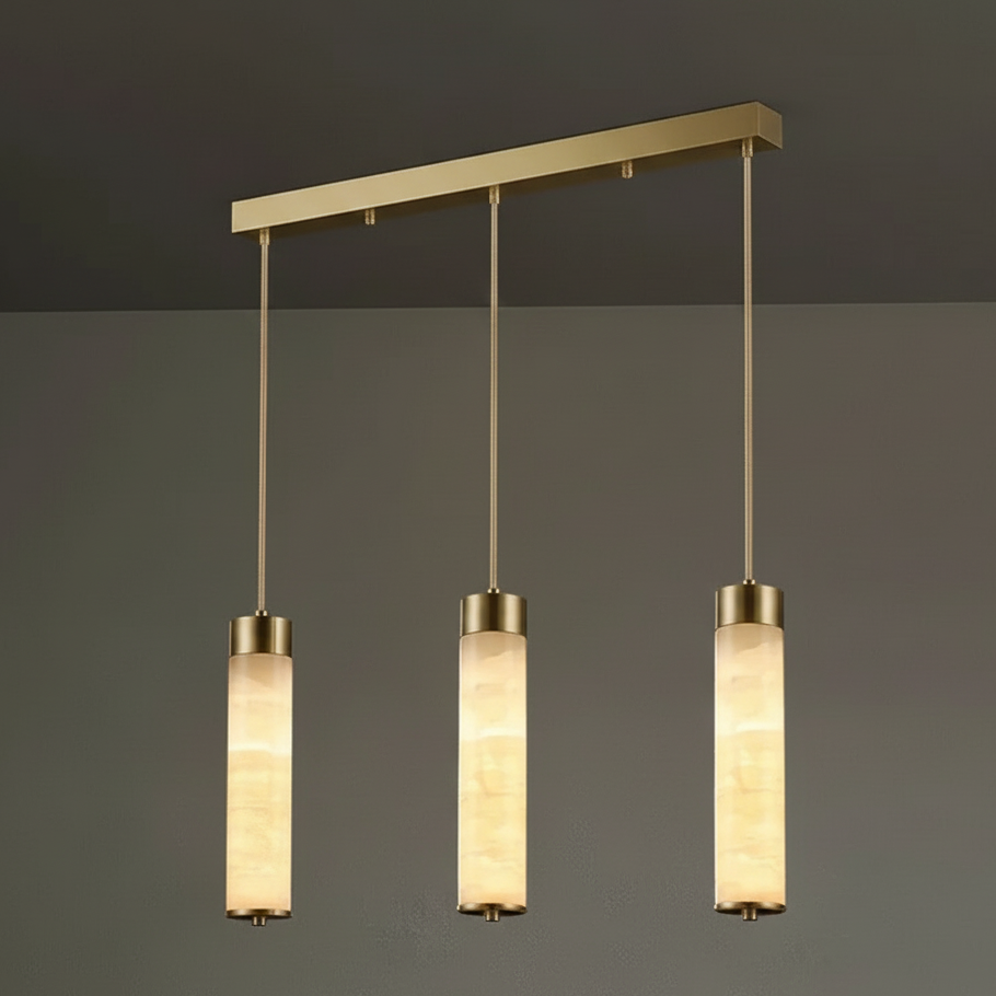 Stone Shade Hanging Fixture with Copper Accent – LED Pendant for Bedroom & Entryway | Thomler