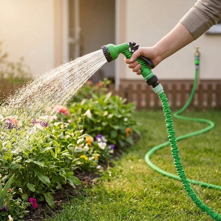 3-fach dehnbarer Gartenschlauch 7,5–60 m mit 7-Funktions-Sprühpistole