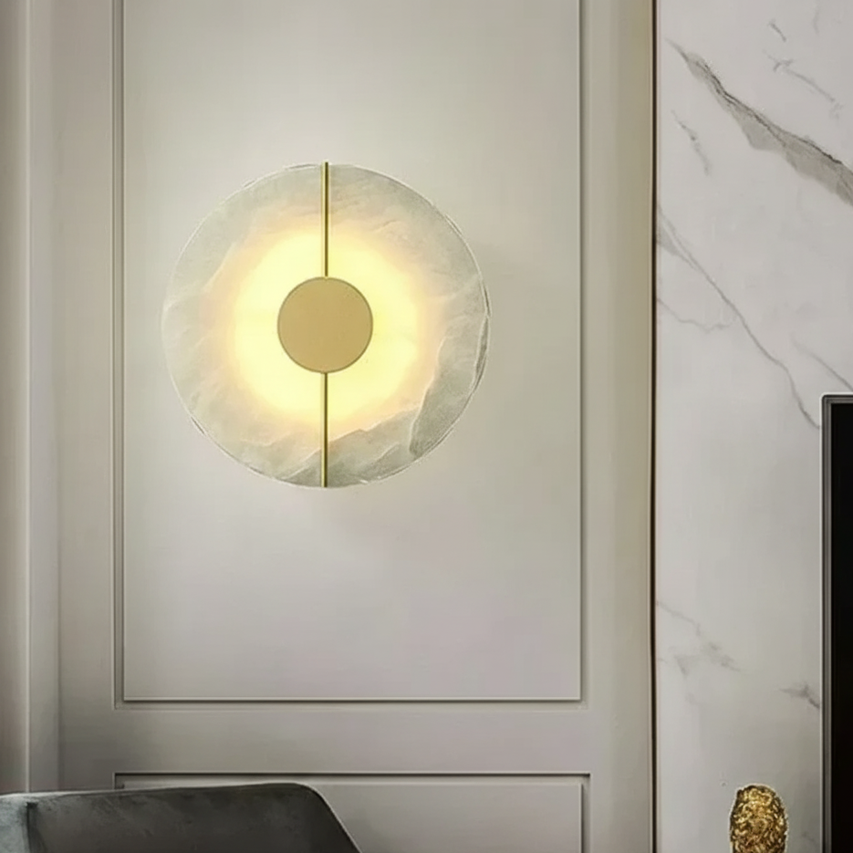 Circular Alabaster Stone Sconce with Built-In LED for Bedroom & Living Room | Thomler