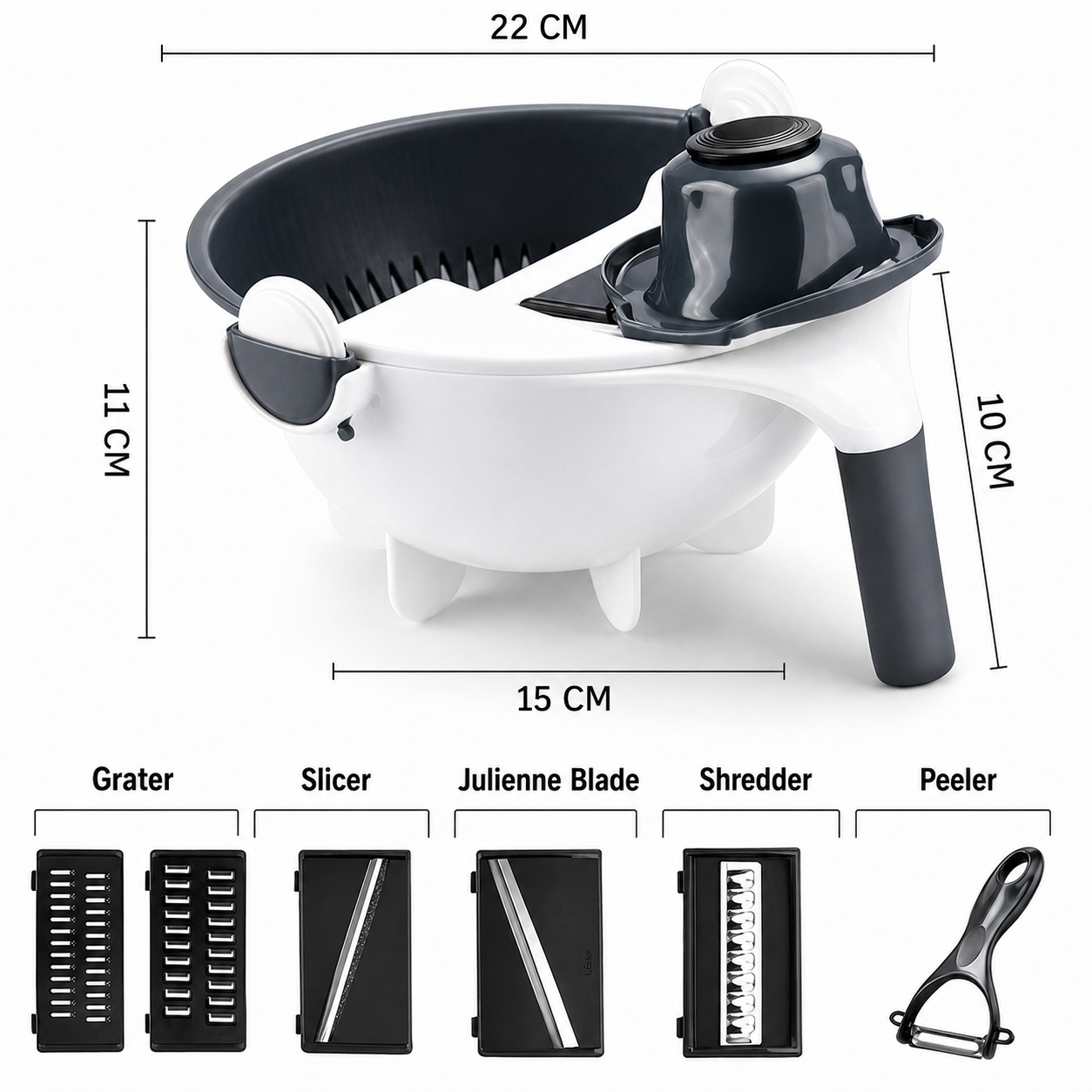 Vegetable Chopper Dicer with Drain Bowl All-in-One Slicer Grater Julienne Cutter for Salad Meal Prep Kitchen Tool Set Stainless Steel Blades | Thomler