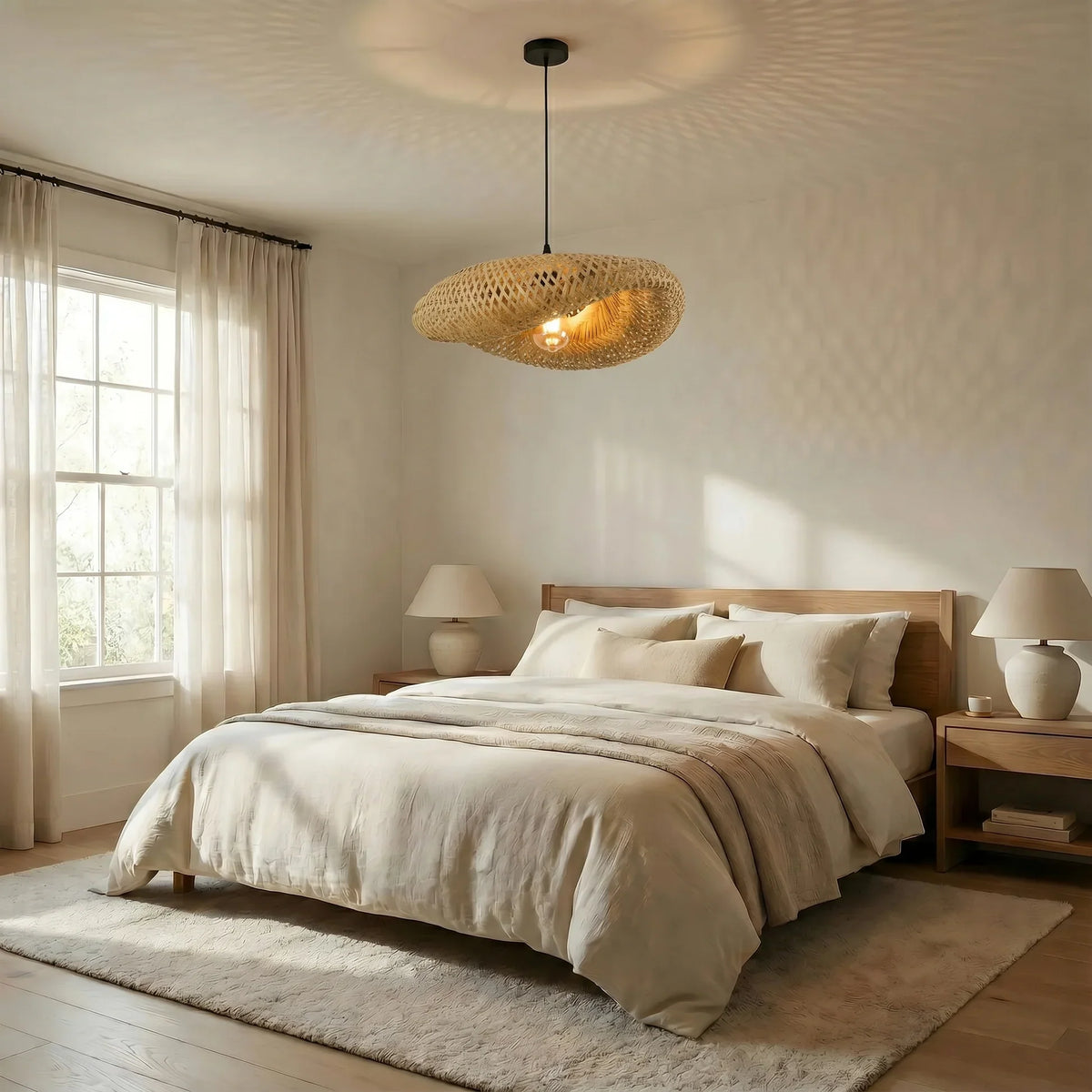 Woven Rattan Pendant Light with Adjustable Height for Dining Room & Kitchen | Natural Ceiling Fixture with E27 Socket | Scandinavian | Thomler