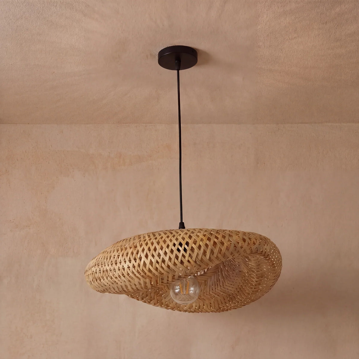 Woven Rattan Pendant Light with Adjustable Height for Dining Room & Kitchen | Natural Ceiling Fixture with E27 Socket | Scandinavian | Thomler