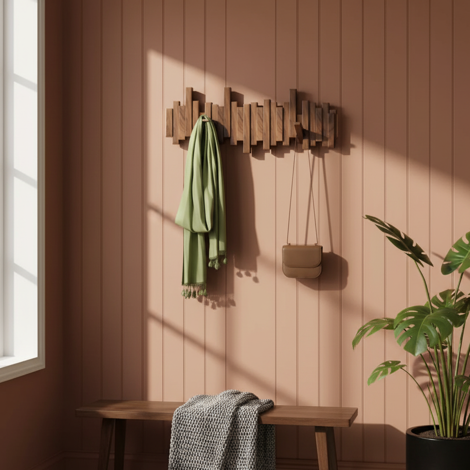 Wall-Mount Coat Rack with Wood Pegs – 3 to 8 Hook Styles in Walnut or Beech | Thomler