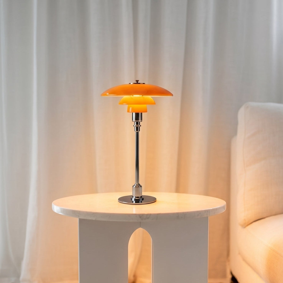 Modern Table Lamp with Triple Glass Shades – Sculptural Accent Light with Rotary Dimmer for Bedroom, Office & Living Room | Thomler